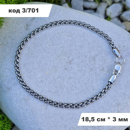 Чоловічий срібний браслет 925° проби 18,5 см * 3 мм "Круглий бісмарк" із чорнінням, фото 1