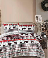 Новогоднее постельное белье из фланели евро размер ТМ First Choice Cozy red