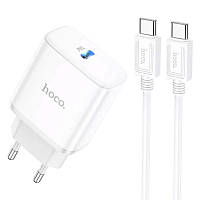 МЗП Hoco C104A PD20W (1USB-C) + кабель Type-C to Type-C White