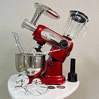 Кухонний комбайн 3 в 1 Crownberg CB-3404 тістоміс м'ясорубка блендер потужністю 2200 Вт (червоного кольору)