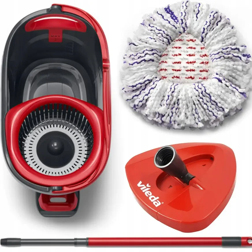 НАБІР ДЛЯ УБІРКИ ШВАБРА КОМПЛЕКТ 3В1+ВЕДРО З ВІДЖИМ VILEDA TURBO SMART ПОКРИЧЕНА НАСАДКА 167751, фото 1