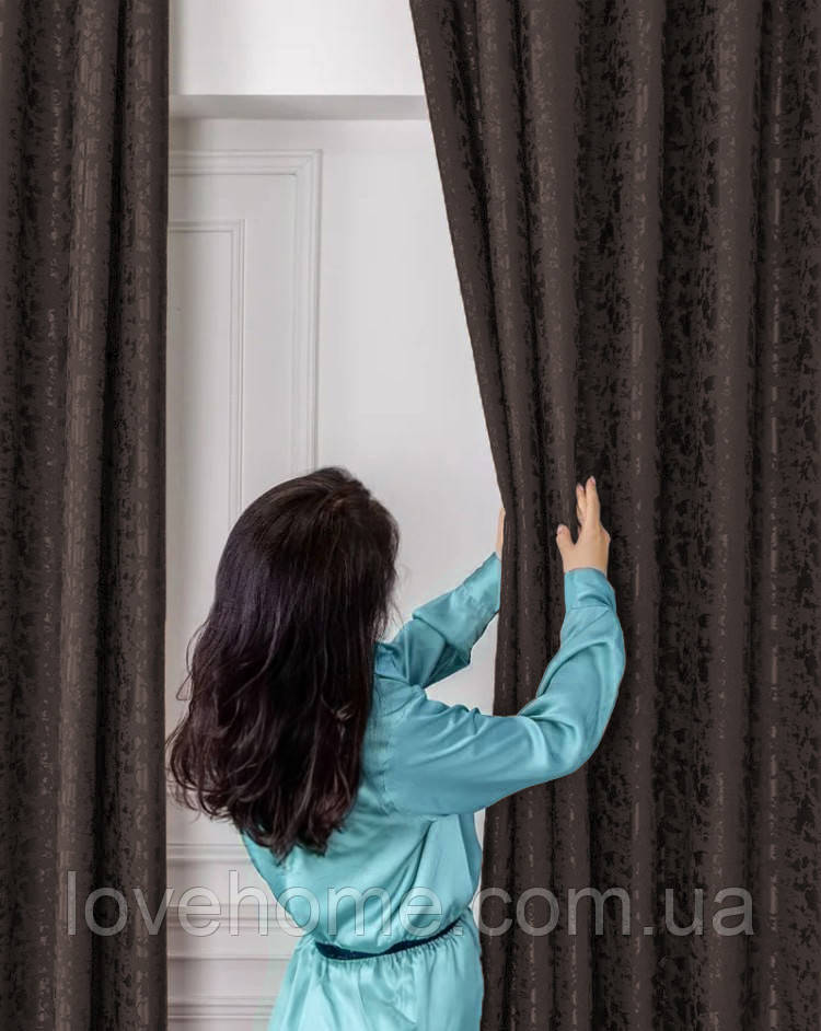 Комплект шторы лен мрамор. Цвет венге (темный шоколад). Готовые шторы в ...