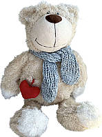М'яка іграшка "Ведмедик бежевий з сердечком та шарфом" 33 см