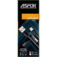 USB кабель Aspor A71 глянцевый Micro (2A/1.2м) - черный