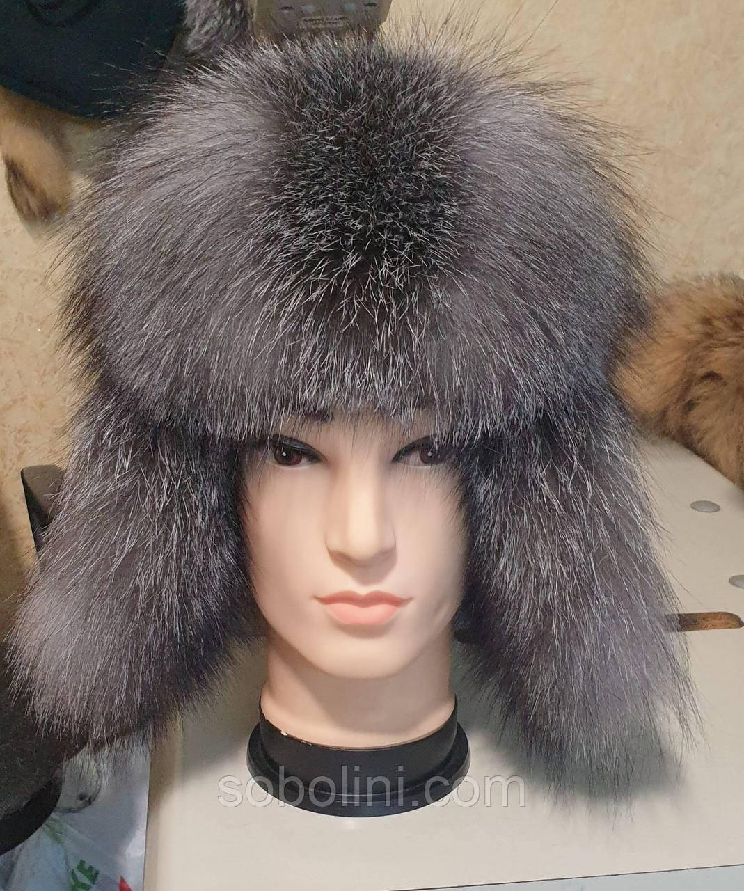 Чоловіча шапка шолом з хутра блюфрост+шкіра натуральна, фото 1