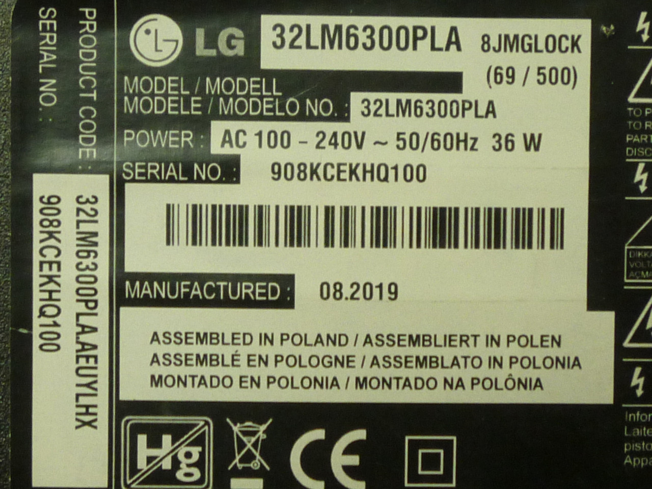 Запчастини до телевізора 32LM6300PLA (LD94L EAX68167602(1.0), HV320FHB-N02, EAT64454802, EAD63990602, EAD63990602, EAD65387310)
