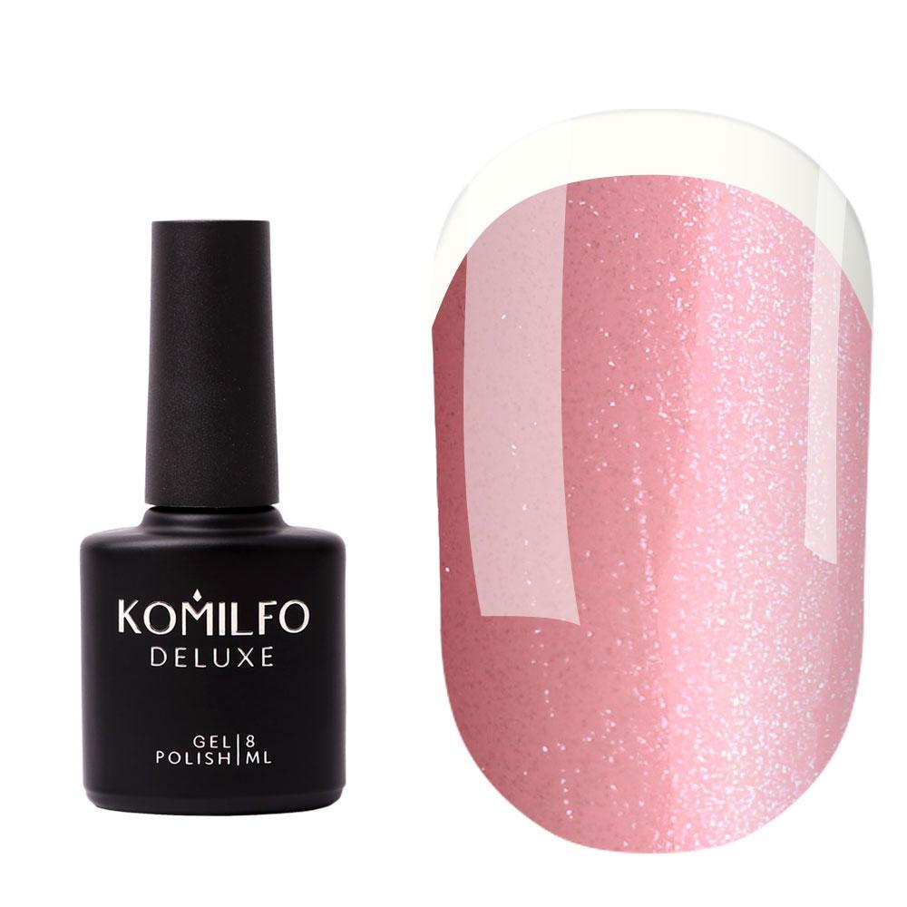База для нігтів Komilfo KC Glitter Rubber French Base №KC002 світло-рожевий зі срібним блиском, 8 мл