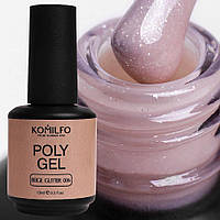 Полигель для ремонта ногтей Komilfo PolyGel 006 Beige Glitter с шиммером, 15 мл