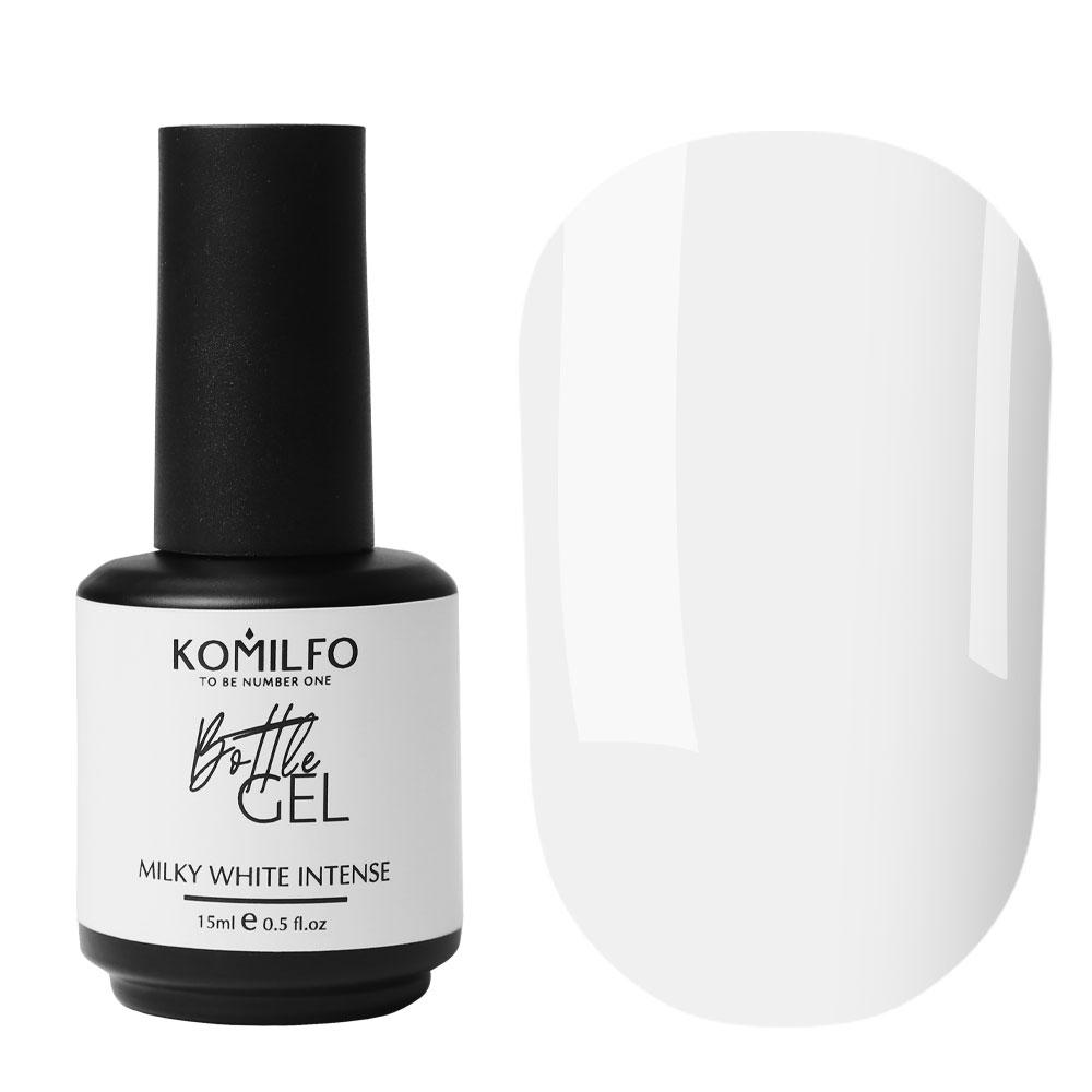 Рідкий гель для нігтів з пензликом Komilfo Bottle Gel Milky White Intense, 15 мл