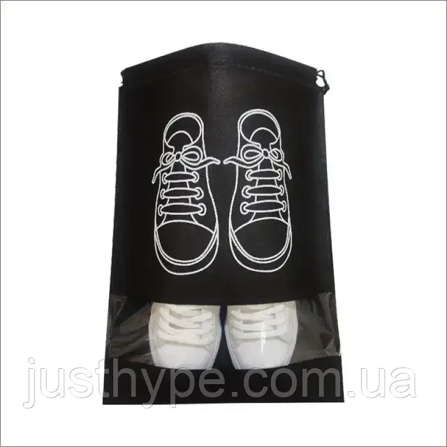 Мешочек для обуви, чехол, пакет, сумка для хранения кроссовок черного цвета, размер 27*35 Код 00-0000 - фото 3 - id-p1944004779