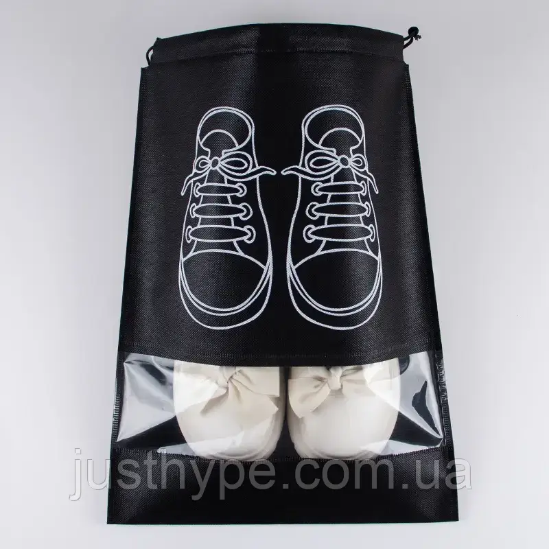 Мешочек для обуви, чехол, пакет, сумка для хранения кроссовок черного цвета, размер 27*35 Код 00-0002 - фото 2 - id-p1944004781