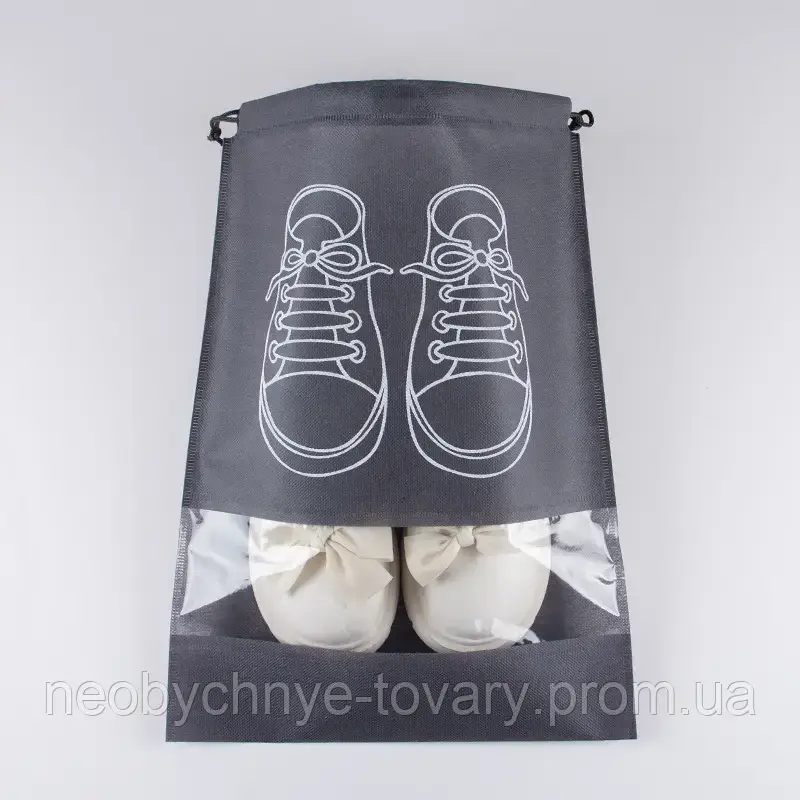 Мешочек для обуви, чехол, пакет, сумка для хранения кроссовок черного цвета, размер 27*35 Код 00-0000 - фото 7 - id-p1944005046