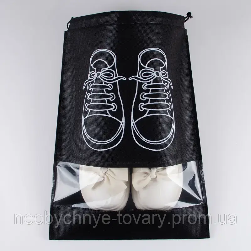 Мешочек для обуви, чехол, пакет, сумка для хранения кроссовок черного цвета, размер 27*35 Код 00-0002 - фото 2 - id-p1944005048