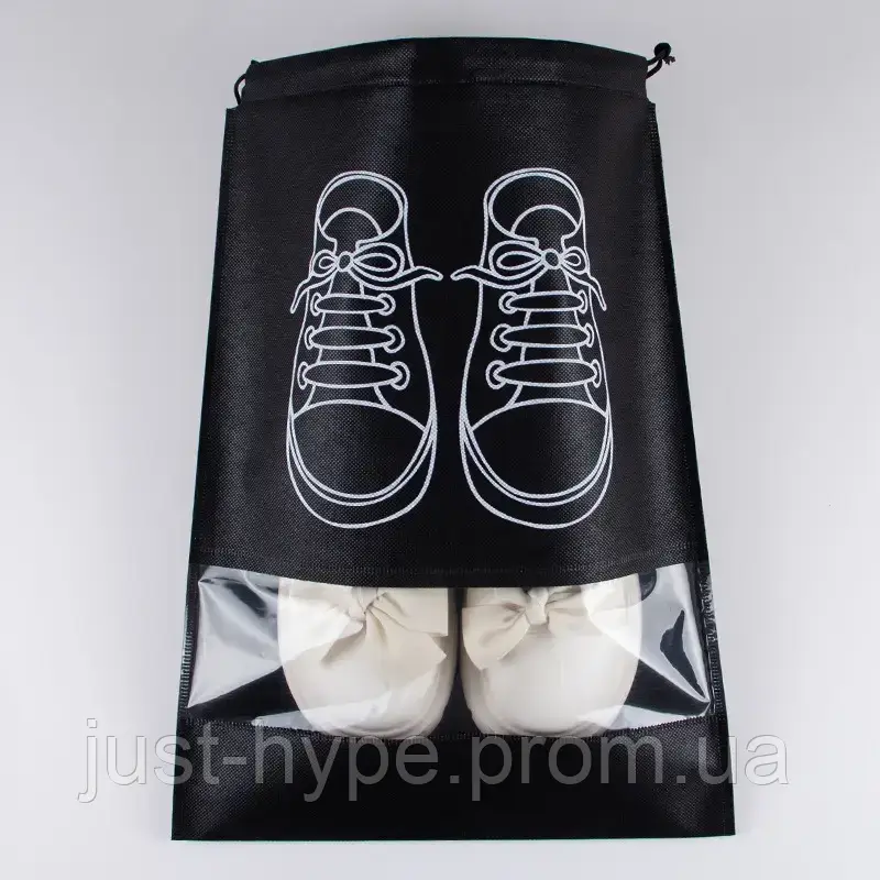 Мешочек для обуви, чехол, пакет, сумка для хранения кроссовок черного цвета, размер 27*35 Код 00-0003 - фото 3 - id-p1944005241