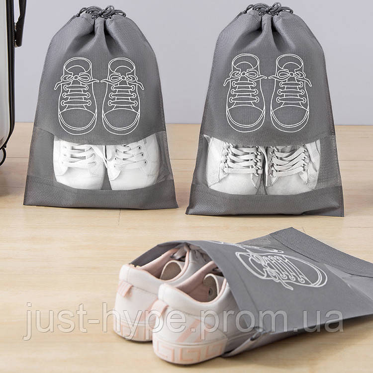 Мешочек для обуви, чехол, пакет, сумка для хранения кроссовок серого цвета, размер 32*43 Код 00-0005 - фото 6 - id-p1944005243