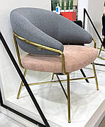Крісло м'яке  на хромованих ніжках "Адель" Vetro, оббивка тканина колір сірий + рожевий