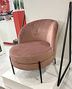 Крісло м'яке  на металевих чорних ніжках "Белла" Vetro , оббивка велюр рожевий