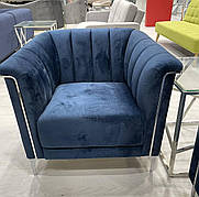 Крісло  м'яке "Джованні" Vetro, оббивка колір  індиго + ніжки хром срібло