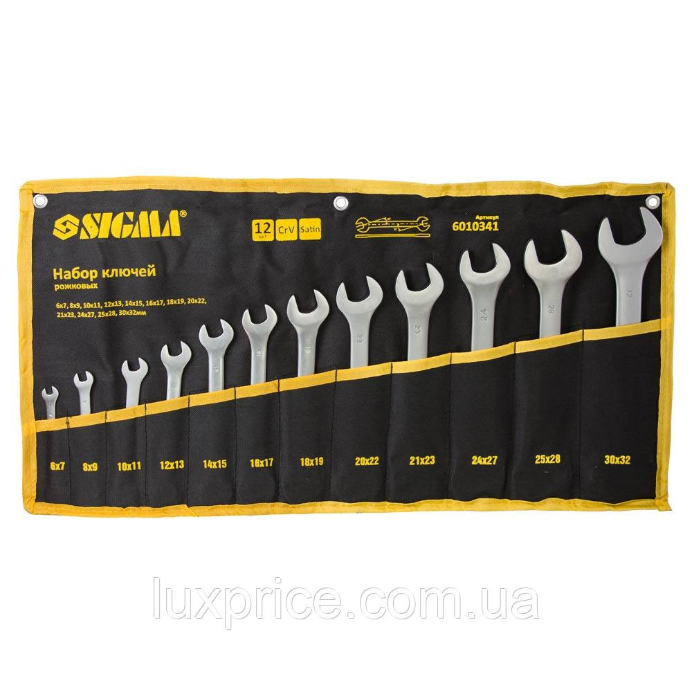 Ключі ріжкові 12шт 6-32мм CrV satine (тк чохол) SIGMA (6010341)    Luxprice, фото 1