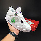 Жіночі кросівки Nike Air Jordan 4 Retro шкіряні баскетбольні молодіжні білі фіолетові, фото 5