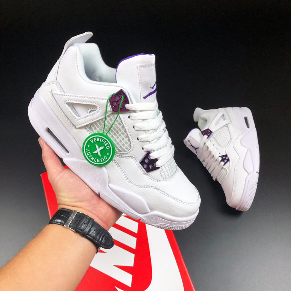 Жіночі кросівки Nike Air Jordan 4 Retro шкіряні баскетбольні молодіжні білі фіолетові