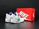 Жіночі кросівки Nike Air Jordan 4 Retro шкіряні баскетбольні молодіжні білі фіолетові, фото 4