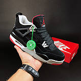 Жіночі кросівки Nike Air Jordan 4 Retro шкіряні повсякденні осінні чорні червоні, фото 5