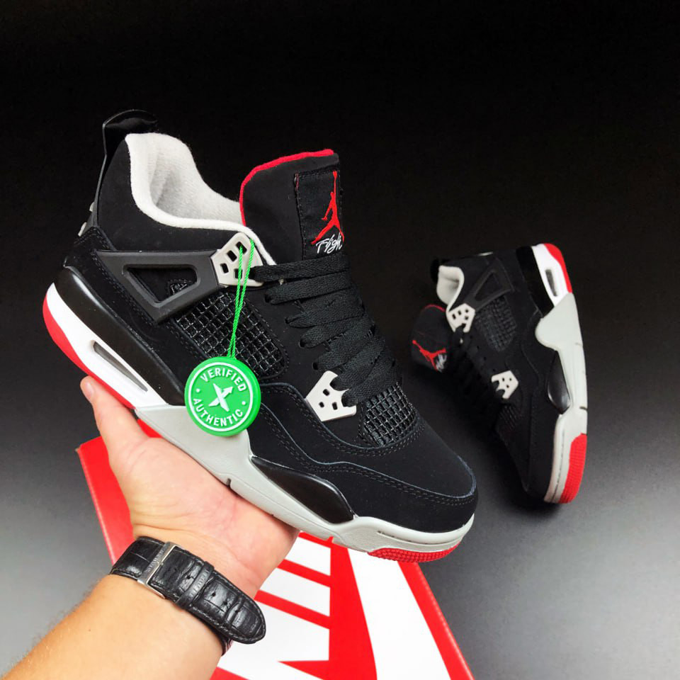 Жіночі кросівки Nike Air Jordan 4 Retro шкіряні повсякденні осінні чорні червоні