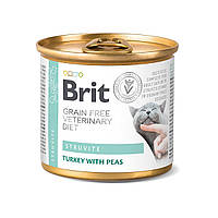 Вологий корм Brit GF VetDiet Struvite для котів, з індичкою та горохом, 200 г