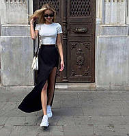 Женская длинная юбка макси с разрезом стильная удобная трендовая черный