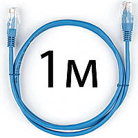 Патч-корд 1 метр, UTP, синий, Vinga, литой, медь, RJ45, кат.5е, витая пара, сетевой кабель для интернета