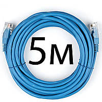 Патч-корд 5 метров, UTP, синий, Vinga, литой, медь, RJ45, кат.5е, витая пара, сетевой кабель для интернета