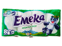 Туалетная бумага Emeka Mountain Fresh, белая, 3-слойная, 8 рулонов