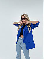 Женский пиджак без подкладки и плечиками 42/44 в пудровому цвете из костюмки Электрик, 42/44