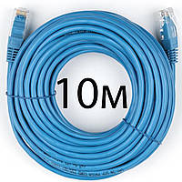 Патч-корд 10 метров, UTP, синий, Vinga, литой, медь, RJ45, кат.5е, витая пара, сетевой кабель для интернета