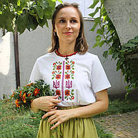 Футболка белая с вышивкой цветочной "Chornobrivci" короткий рукав