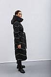 Пуховик жіночий довгий з капюшоном куртка зимова тепла на замку М чорний, фото 4