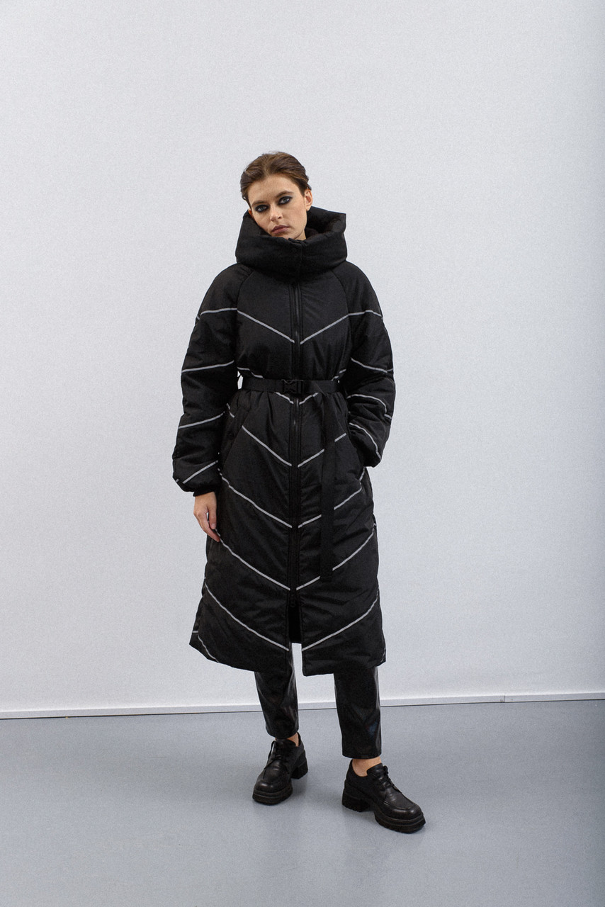 Пуховик жіночий довгий з капюшоном куртка зимова тепла на замку М чорний, фото 1