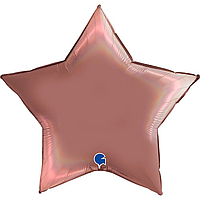 Фольгированный шарик Grabo 36"(91 см) Звезда голография платинум роза