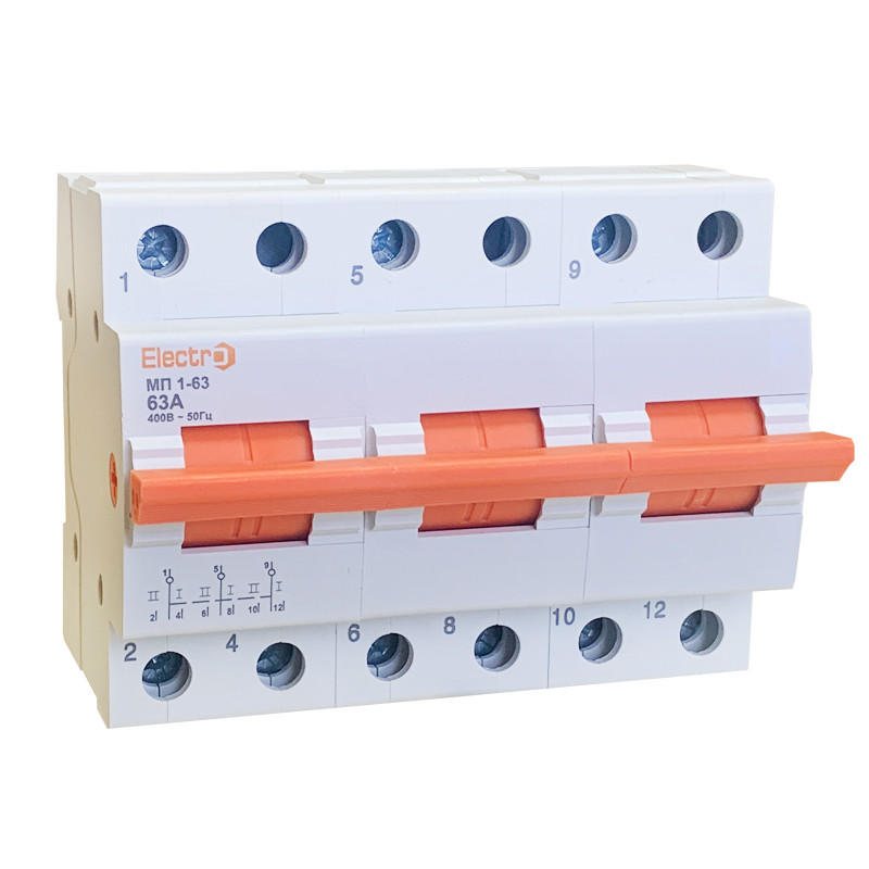 Переключатель нагрузки трехпозиционный МП1-63 3P 63A I-0-II 230B/400B ...