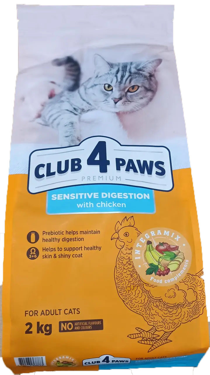 Сухой корм CLUB 4 PAWS ЧУВСТВИТЕЛЬНОЕ ПИЩЕВАРЕНИЕ для взрослых кошек Клуб 4 Лапы, 2 кг, фото 1