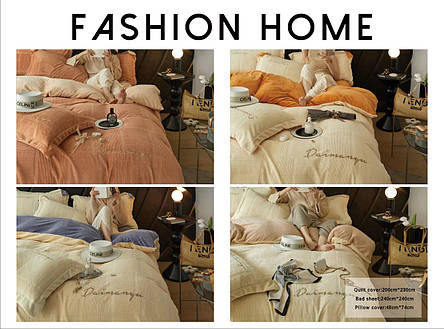 Тепла велюрова постільна білизна Fashion Home Vip Series — розмір Євро — колір крем із бежем, фото 3