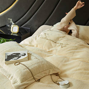 Тепла велюрова постільна білизна Fashion Home Vip Series — розмір євро — колір крем із апельсиновим, фото 2