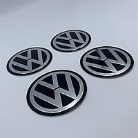 Наклейки на колпачки заглушки в диски VW Volkswagen (Фольксваген) 56,5 мм Черные 4 шт