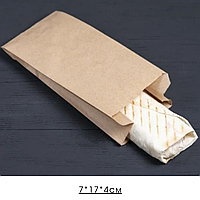 Бумажный Крафт Пакет Саше для Упаковки хот хога, Шаурмы, Выпечки (7*17*4см) бурый коричневый, от производителя