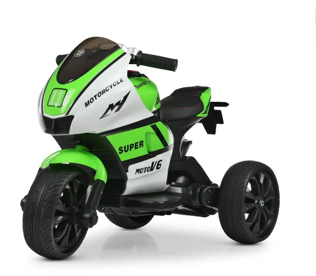 Дитячий мотоцикл електричний Yamaha 3-х колісний біло-зелений, фото 1