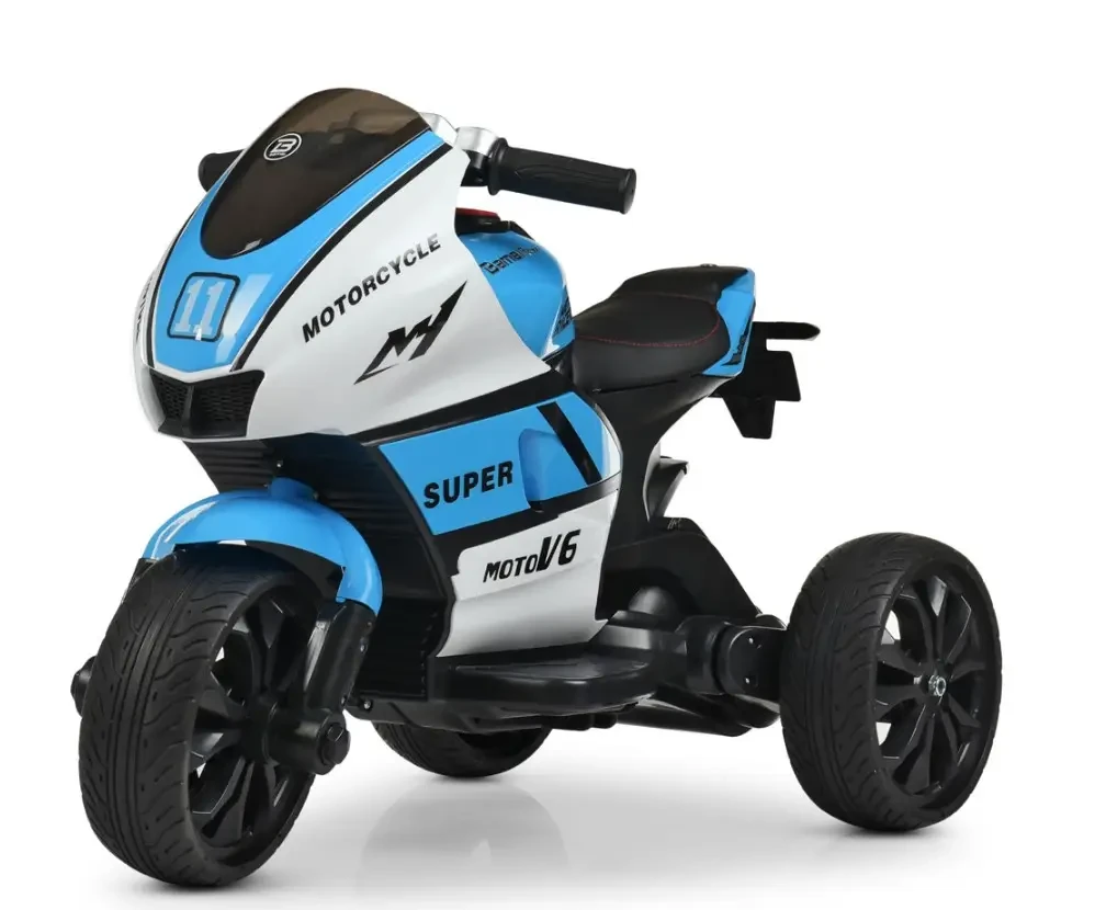 Дитячий мотоцикл електричний Yamaha 3-х колісний біло-синій, фото 1