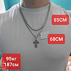 Чоловічий комплект хрест та ланцюжок плоский бісмарк срібло чорнене 925 проба, фото 7