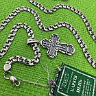 Чоловічий комплект хрест та ланцюжок плоский бісмарк срібло чорнене 925 проба, фото 4