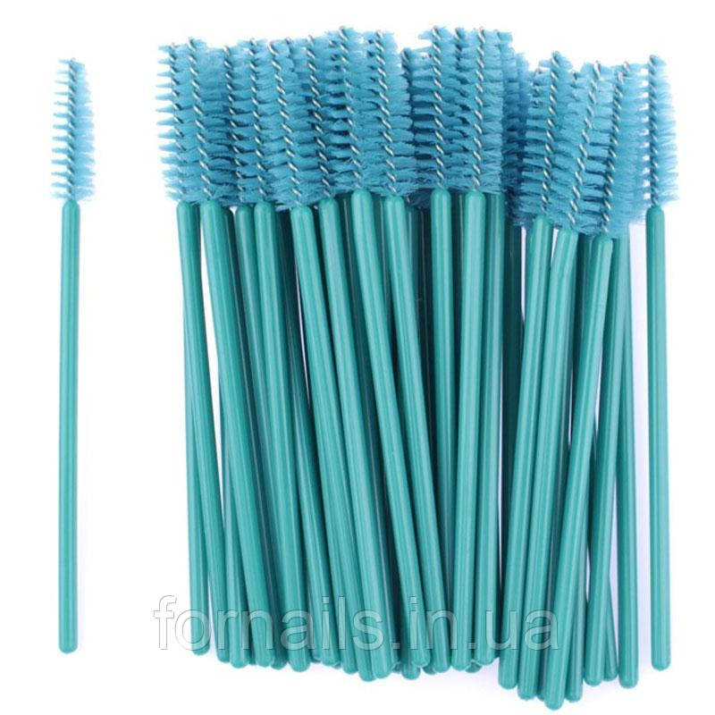 Щіточка для брів та вій пряма, бірюзова, 50 шт, фото 1